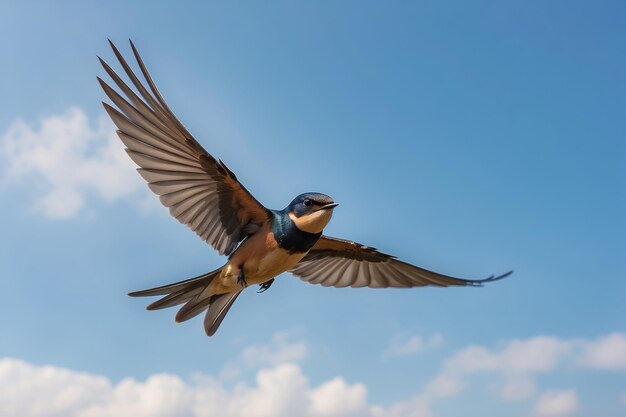 a barn swallow flying wings spread