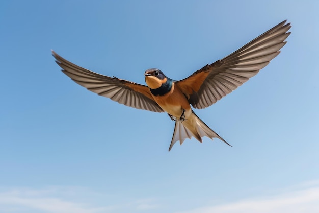 a barn swallow flying wings spread