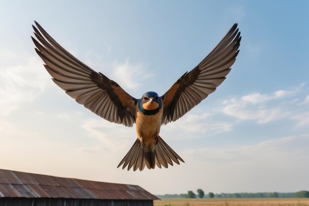 a barn swallow flying wings spread