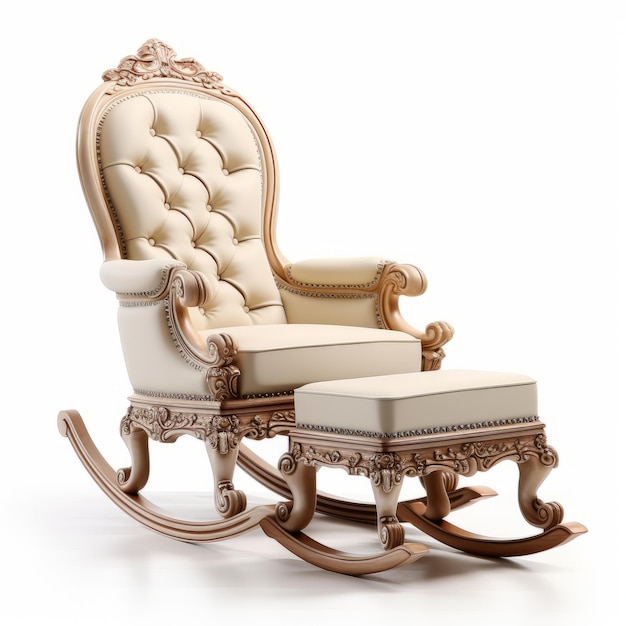 Barok geïnspireerde schommelstoel en Ottomaanse in licht goud en bruin