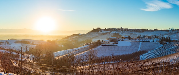 Barolo wine yards unique landscape winter sunset