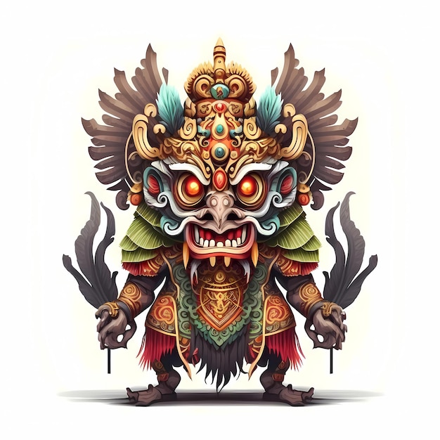 Disegno dell'illustrazione della maschera della testa di barong, arte tradizionale