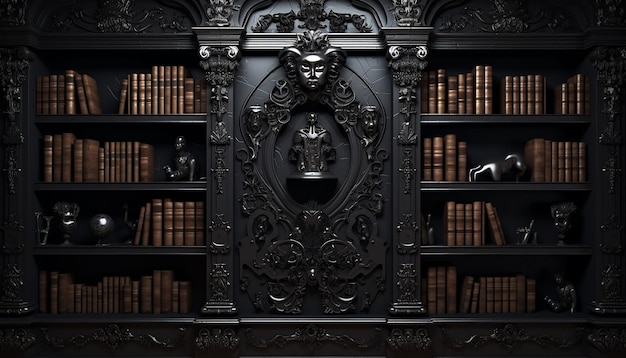 Baroque bookshelf editorial photoshoot