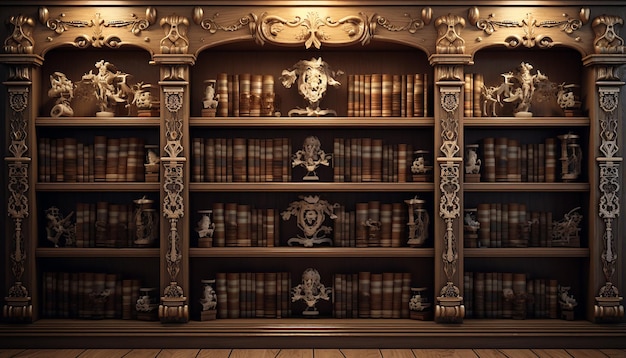 Baroque bookshelf editorial photoshoot