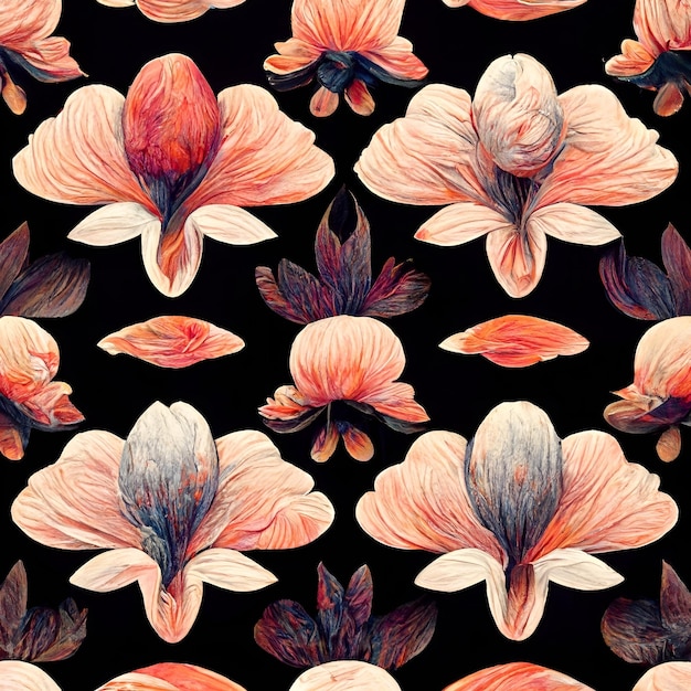 Baroque flowers and plants seamless pattern