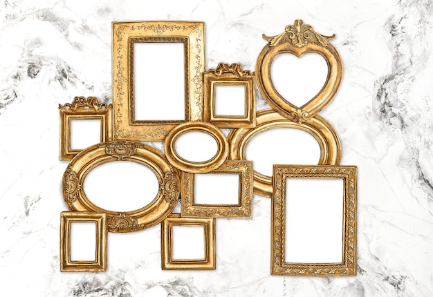 Baroque frame golden framework marble background