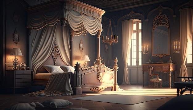 Baroque historical bedroom illustration by generative AI