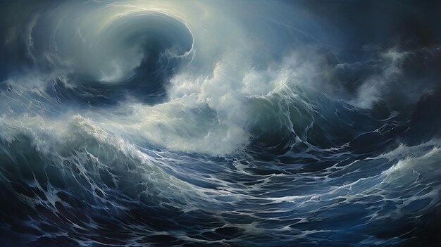 Photo baroque inspired artwork of turbulent sea waves dangerous big waves