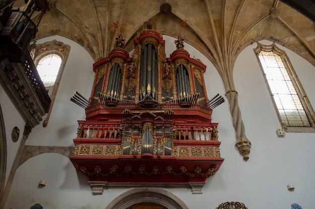 Baroque pipe organ of the 18th century inside the Monastery of Santa Cruz