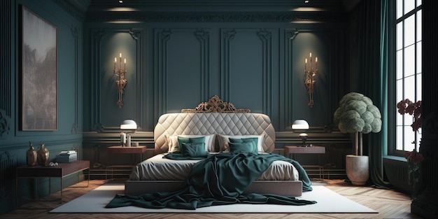 Интерьер спальни в стиле барокко в роскошном отеле