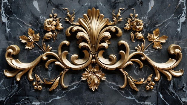Baroque Style Golden Floral Decorations on Marble Background