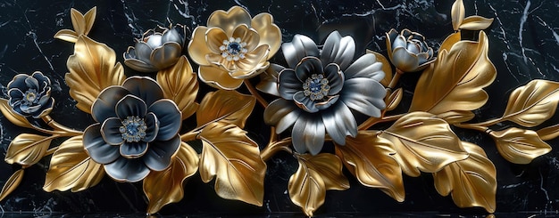 Baroque Style Ornate Floral Golden Decoration on Marble