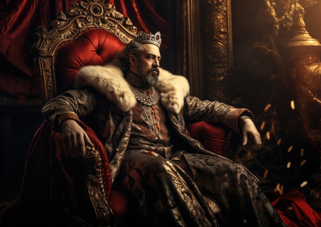 Foto un'immagine di ispirazione barocca di un dittatore seduto su un trono circondato da decorazioni ornate e lusso