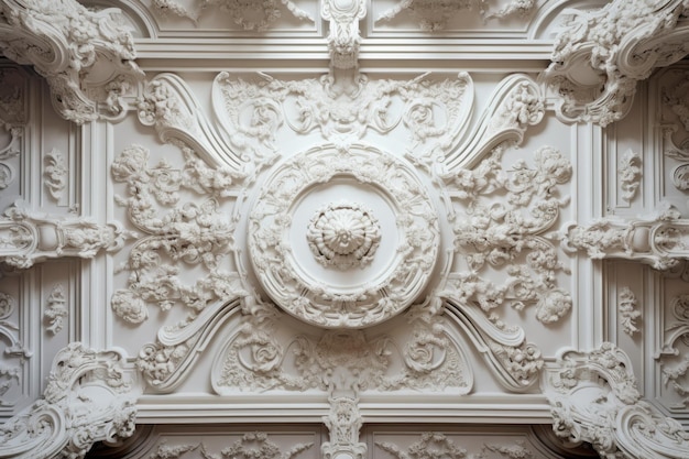 Baroquestyle ceiling with detailed plasterwork created with generative ai