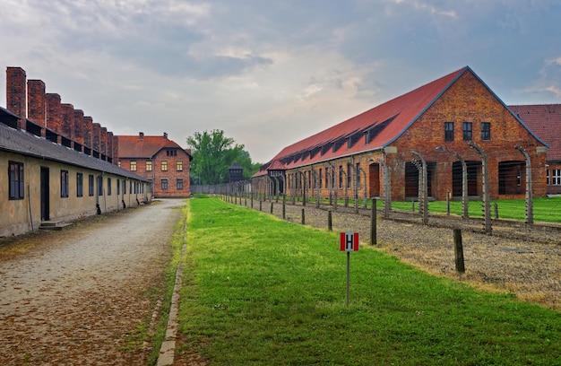 Barracks and Crematorium in Auschwitz concentration camp, Poland.