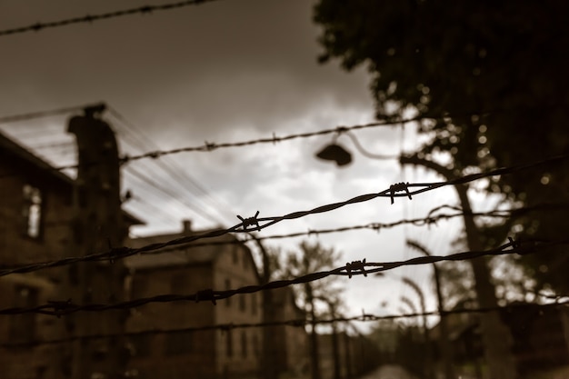 Barracks and fence, German death camp Auschwitz II