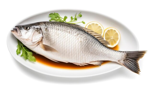 Photo barramundi or asian seabass fish boiled isolated on white background