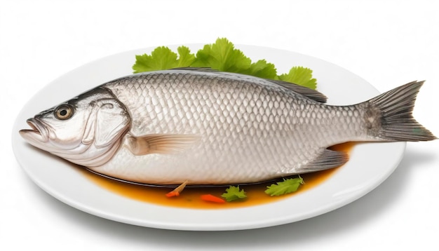 barramundi or Asian seabass fish boiled isolated on white background