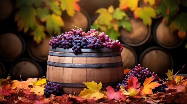 Barrel autumn grape background