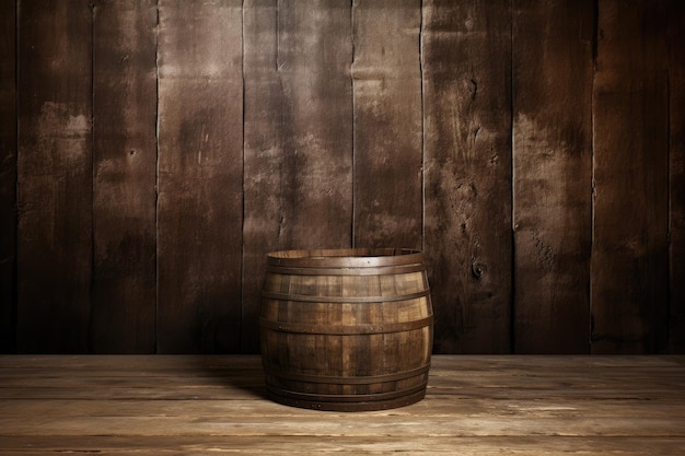 Barrel backdrop and wooden table with age