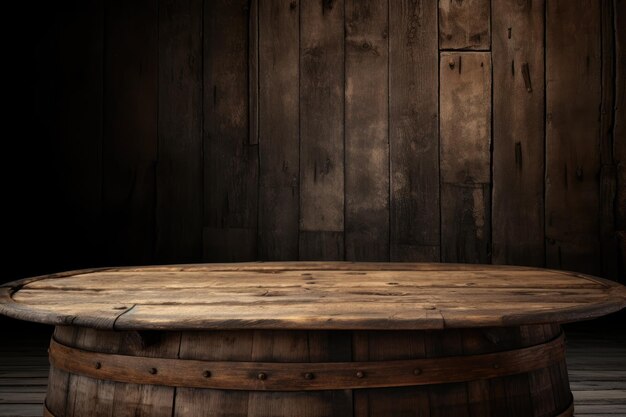 Barrel backdrop and wooden table with age