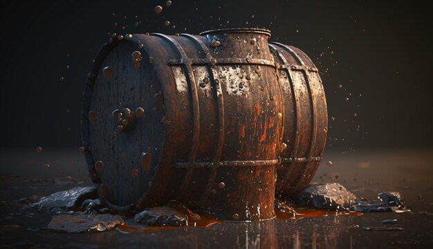 Barrel fuel leaking hazardous waste container illustration picture AI generated art