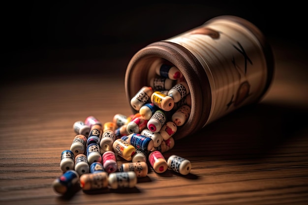 A barrel of pills spilling out of a bottle