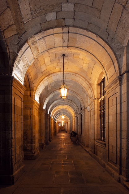 Vista del dettaglio di architettura della volta di barilotto alla notte