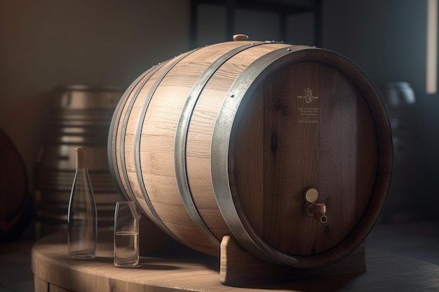 A barrel with a glass next to it
