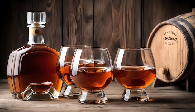 Photo barrel with glasses of cognac