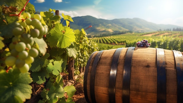 Photo barrel with grapes in the sunset light