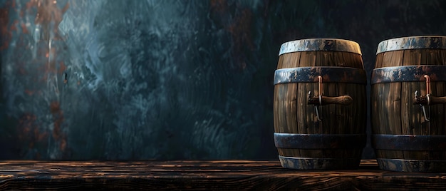 Photo a barrel with a wooden barrel on the table