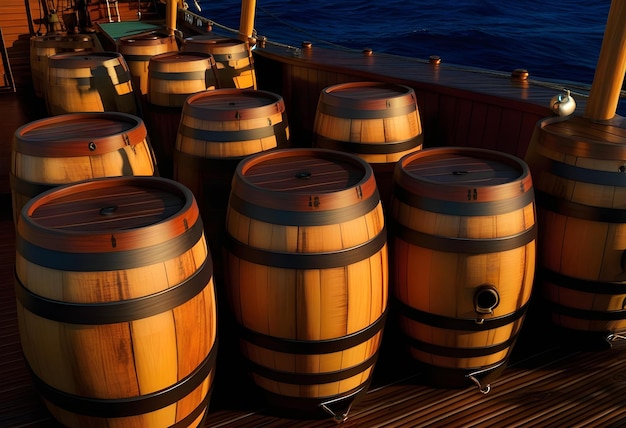 Photo barrels on the deck of pirates ship