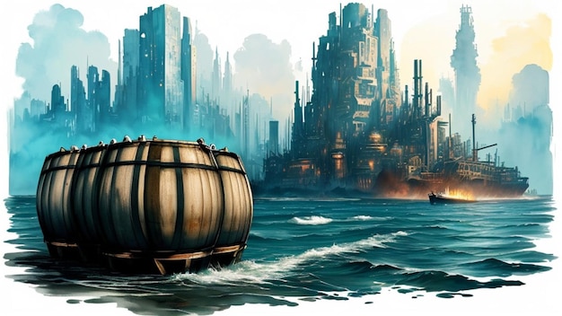 Barrels in a futuristic city future world