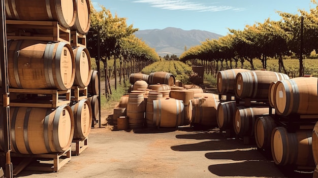 Barrels in Napa vineyard