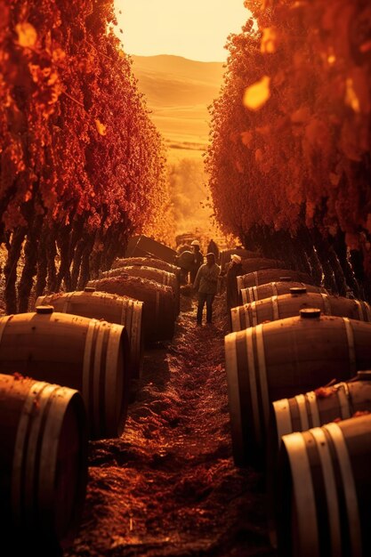 Photo barrels in napa vineyard