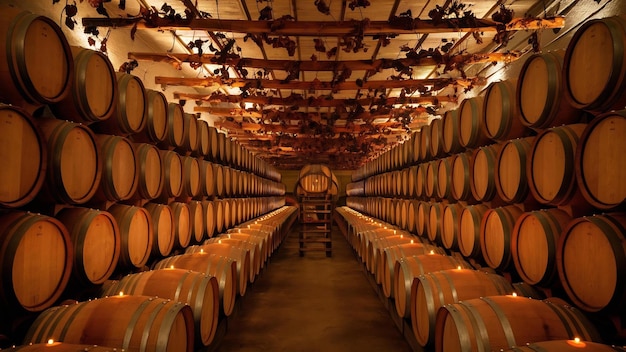 Barrels in wine cellar