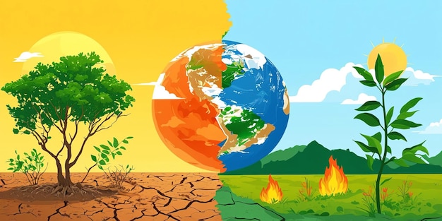 Photo barren expanse cracked desert illustrating effects of global warming the concept of climate change