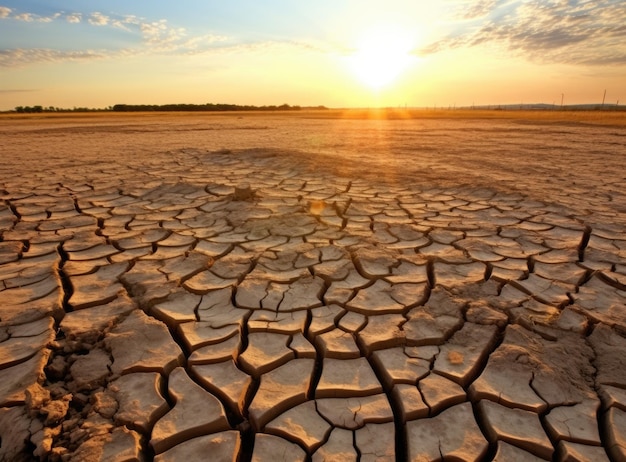 Photo a barren land under the setting sun