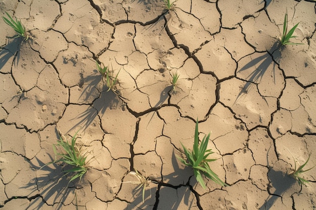 Barren landscape dried cracked soil under scorching summer sun