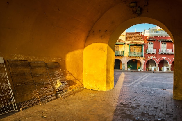 Barricades in archway of old town