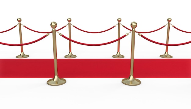 Photo barrier rope and red carpet (isolated on white and clipping path)