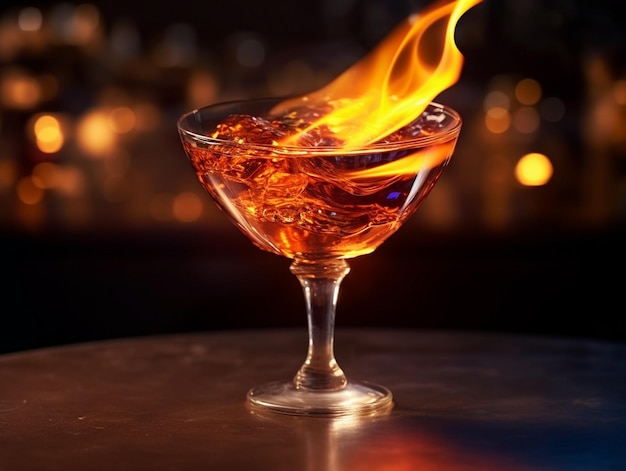 The bartender makes hot alcoholic cocktail and ignites bar elite night club during p Generative AI