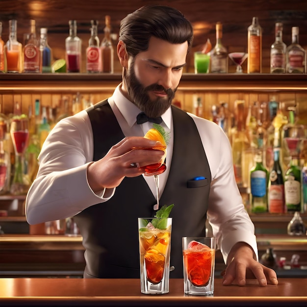 Photo a bartender mixing cocktails with flair creating memorable experiences for patrons