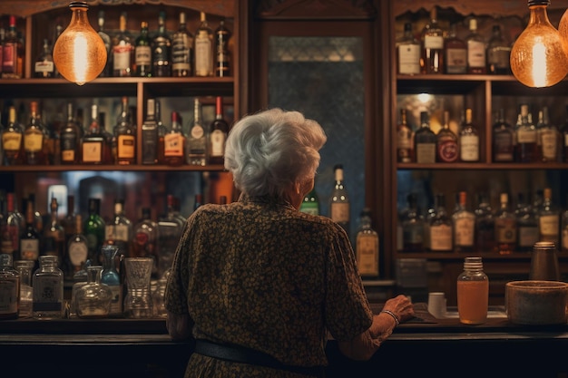 Bartender old woman time bar Generate Ai