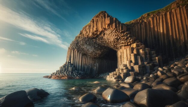 Basalt Column Cave Entrance Ocean Blue Sky