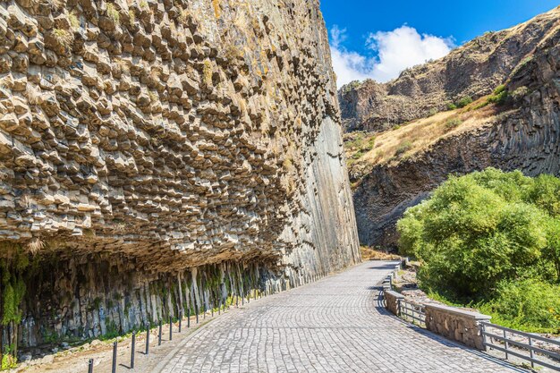 Basalt columns Symphony of Stones near the shore of the river Azat near the village Garni ArmeniaTourism landmark in Armenia