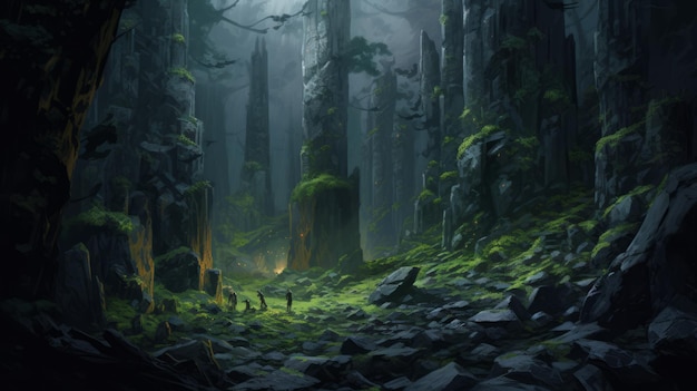 Photo the basalt forest a dark and foreboding dnd style illustration