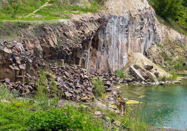 Basalt Pillars Geological Reserve and lake Ukraine