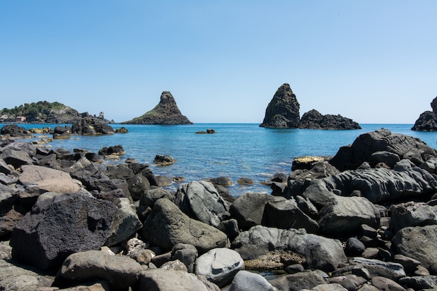 Basalt rocks on the sea